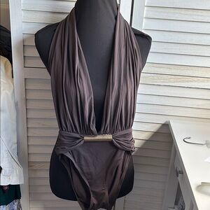 Carmen Marc Valvo Deep Brown One Piece Swimsuit